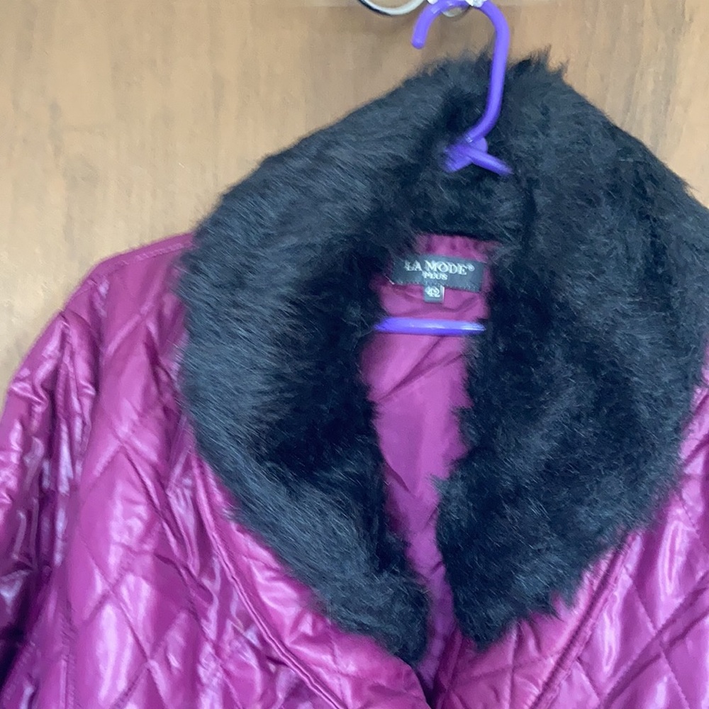 La mode plus size detachable faux fur collar quilted coat w belt 42 - Picture 5 of 17